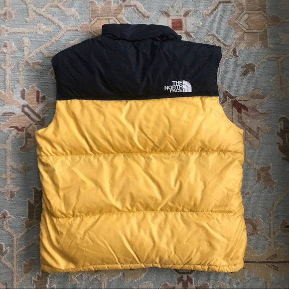 SOLD: VTG 90s North Face Nuptse 700 Down L Puffer VEST Stowable Hood Yellow - Picture 2 of 12